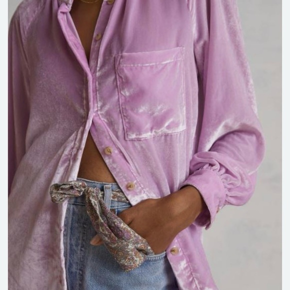 Pilcro  Velvet Button Down Shirt - Pink - Picture 4 of 4